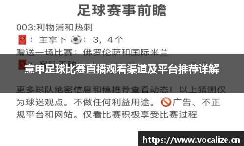 意甲足球比赛直播观看渠道及平台推荐详解